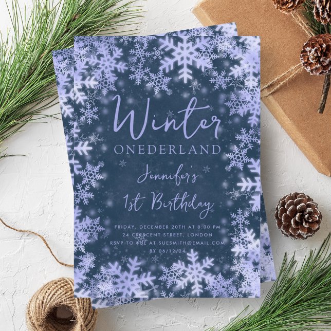 Festive Navy Blue Winter ONEDERLAND 1st Birthday  Invitation (Festive Navy Blue Winter ONEDERLAND 1st Birthday Invitation)
