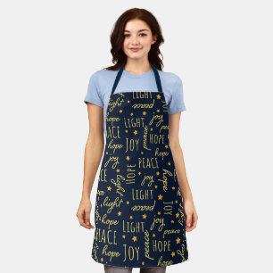 Festive Navy & Holiday Christmas Script Pattern  Apron