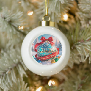 Festive New Year 2026 holiday Ceramic Ball Christmas Ornament