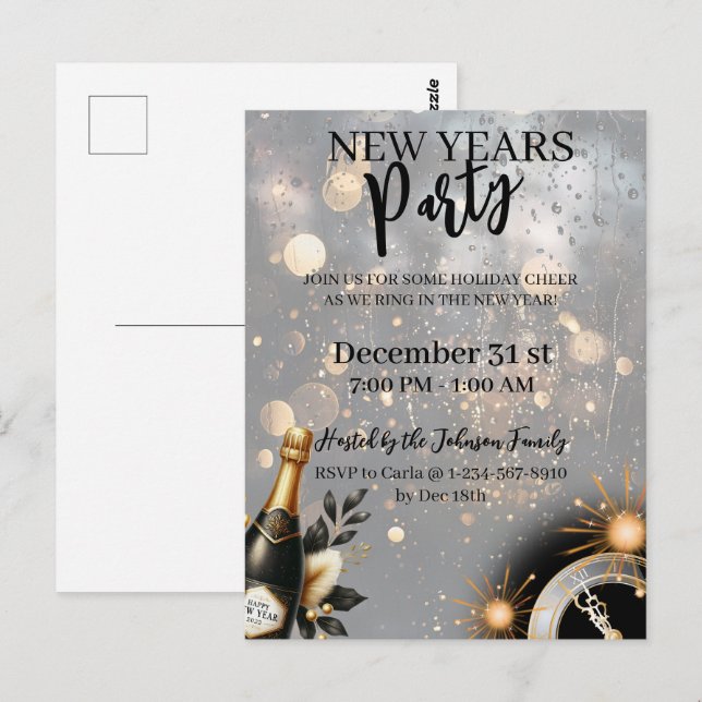 Festive New Year's Party Invitation Postcard (Front/Back)