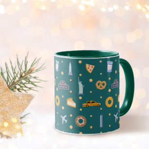 Festive New York City Pattern Christmas Green Mug