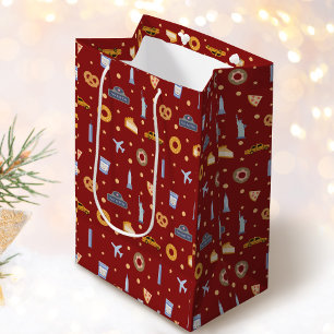 Festive New York City Pattern Christmas Red Medium Gift Bag