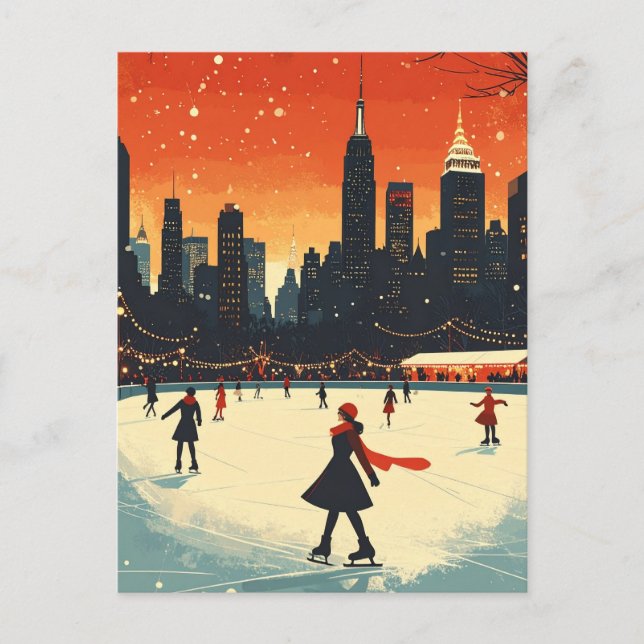 Festive New York Ice Skating Rink at Christmas Postcard (Front)