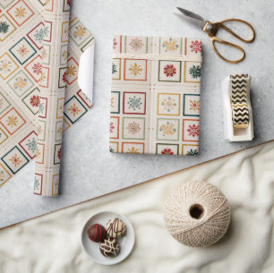Festive Nine-Square Holiday Motif Design Wrapping Paper