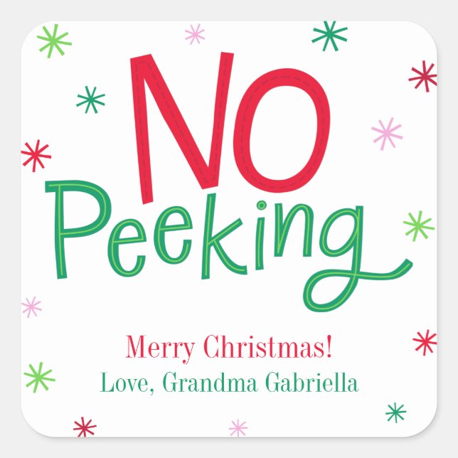 Festive No Peeking Christmas Sticker (Front)