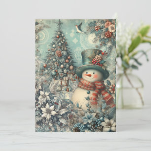 Festive Non-Photo Vintage Snowman Christmas Card
