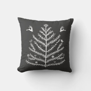 Festive Nordic Christmas Tree Deer Grey White Cushion