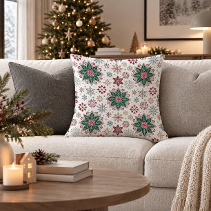 Festive Nordic Folk Pattern Christmas Throw Pillow