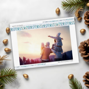 Festive Nordic Pattern Blue Photo Holiday Invitation