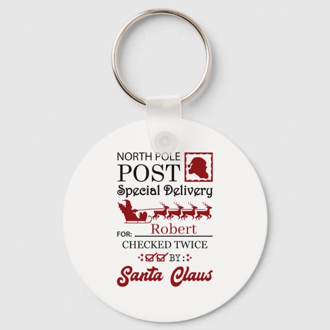 Festive North Pole delivery add name Key Ring (Front)
