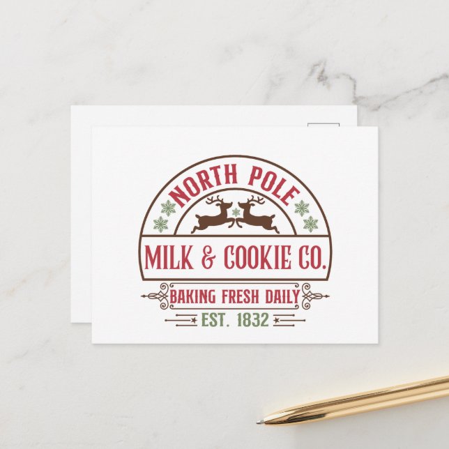 Festive North Pole Milk Cookie Company  Postcard (Front/Back In Situ)