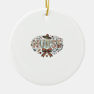 Festive Nurse Vintage Engraving Shirt Design_1 Ceramic Tree Decoration
