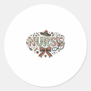 Festive Nurse Vintage Engraving Shirt Design_1 Classic Round Sticker