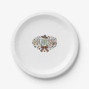 Festive Nurse Vintage Engraving Shirt Design_1 Paper Plate