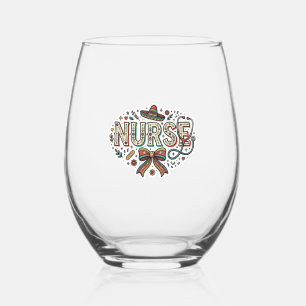 Festive Nurse Vintage Engraving Shirt Design_1 Stemless Wine Glass