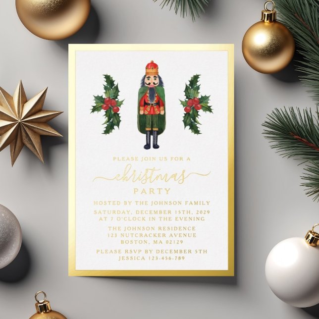 Festive Nutcracker Christmas Party Gold  (Festive Nutcracker Christmas Party Gold Foil Invitation)
