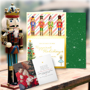 Festive Nutcracker Green Christmas Holiday Photo Foil Greeting Card