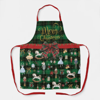 Festive Nutcracker Merry Christmas Ballet Tartan Apron