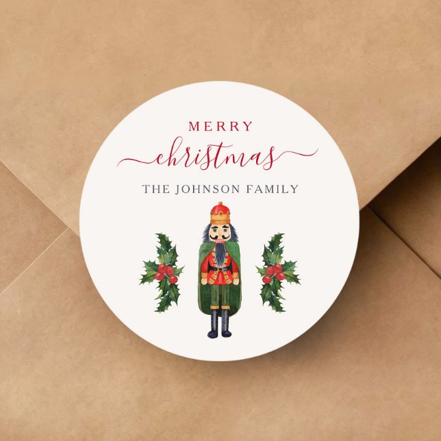 Festive Nutcracker Merry Christmas Classic Round Sticker (Festive Nutcracker Merry Christmas Classic Round Sticker)