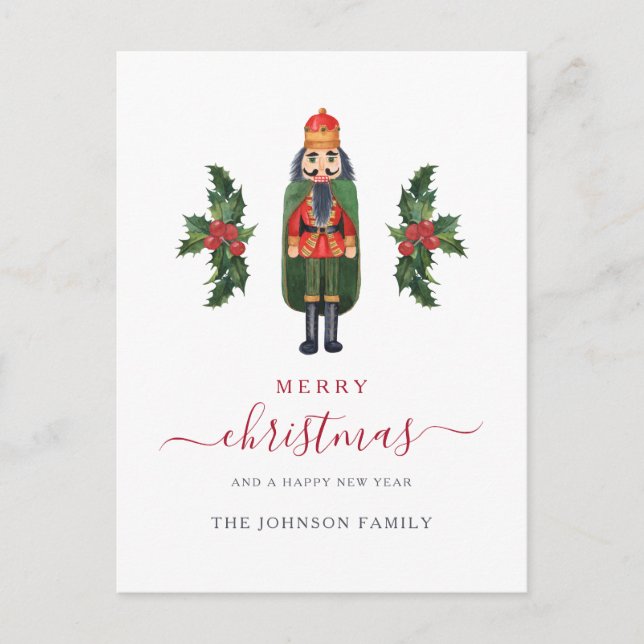 Festive Nutcracker Merry Christmas Holiday Postcard (Front)
