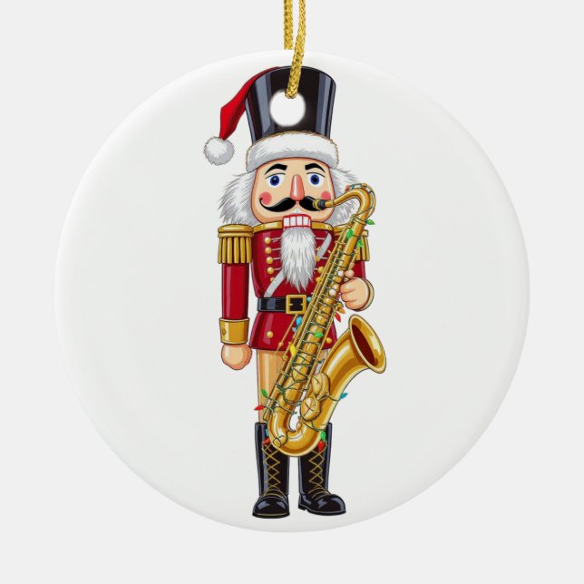 Festive Nutcracker Saxophone Player for Christmas Ceramic Tree Decoration (Front)
