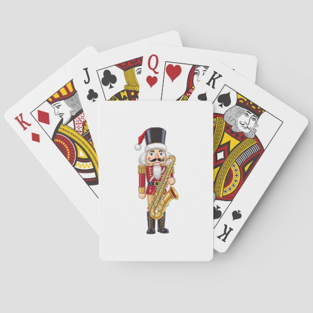 Festive Nutcracker Saxophone Player for Christmas Playing Cards (Back)