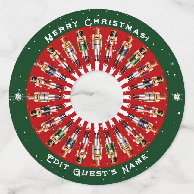 Festive Nutcracker Toy Soldiers Wine Glass Tag (Front)