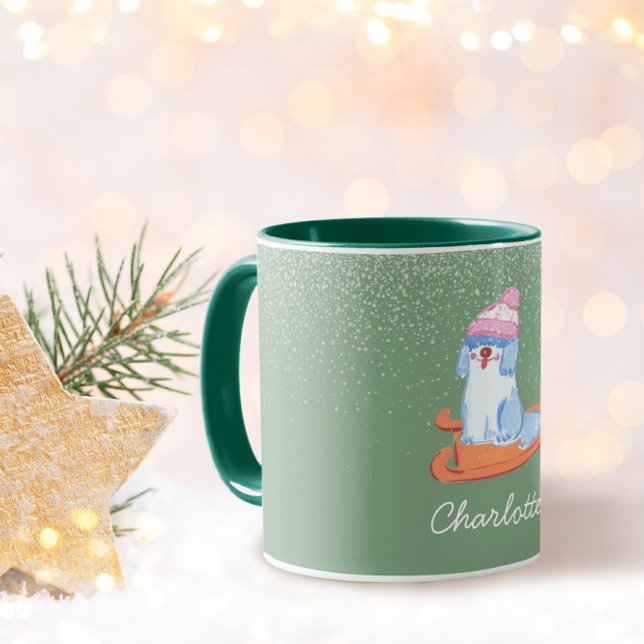 Festive Old English Sheepdog Name Pistachio Green Mug (Creator Uploaded)