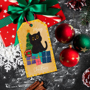 Festive Orange Black Cat Coffee Christmas Holiday Gift Tags