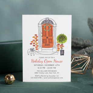 Festive Orange Door Dog Holiday Open House Invitation