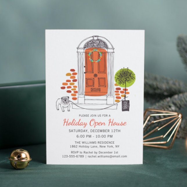 Festive Orange Door Dog Holiday Open House Invitation (Creator Uploaded)