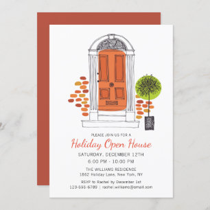 Festive Orange Door Holiday Open House   Christmas Invitation