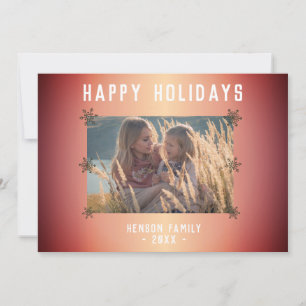 Festive Orange Metallic Snowflake Photo Christmas  Holiday Card