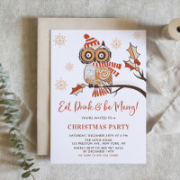Festive Orange Owl Botanical Christmas Party