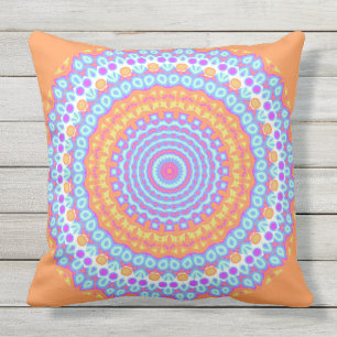 Festive Orange Pink Mandala Design 4 Outdoor Cushion