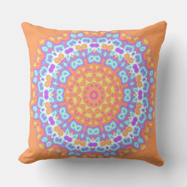Festive Orange Pink Mandala Design 5 Cushion (Front)