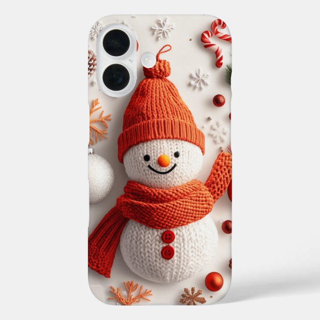 Festive Orange Snowman Knit Christmas Ornaments Case-Mate iPhone Case (Back)
