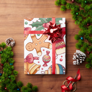 Festive Ornaments and Gingerbread Christmas Wrapping Paper