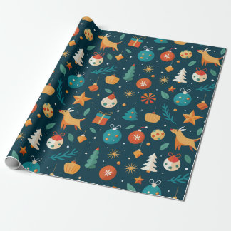 Festive Ornaments and Reindeer Pattern Wrapping Paper