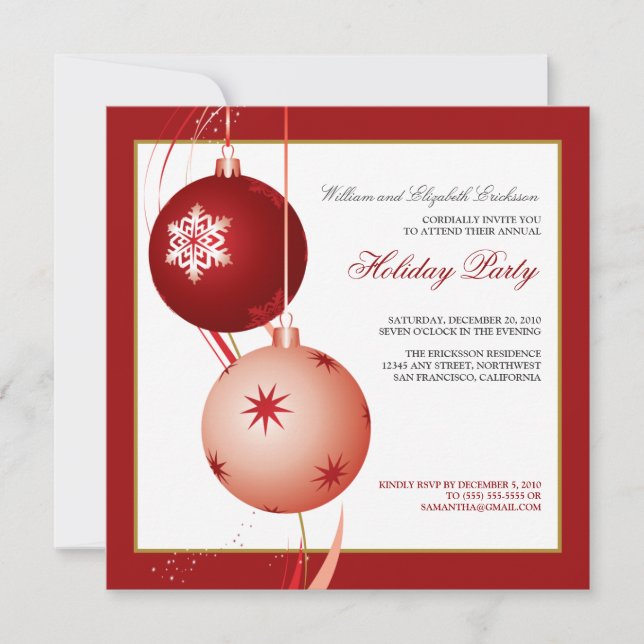 Festive Ornaments Holiday Party Invitation (red) (Front)