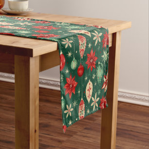 Festive Ornaments Seamless Pattern Short Table Runner