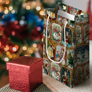 Festive Ornate Vintage Christmas Scenes Small Gift Bag