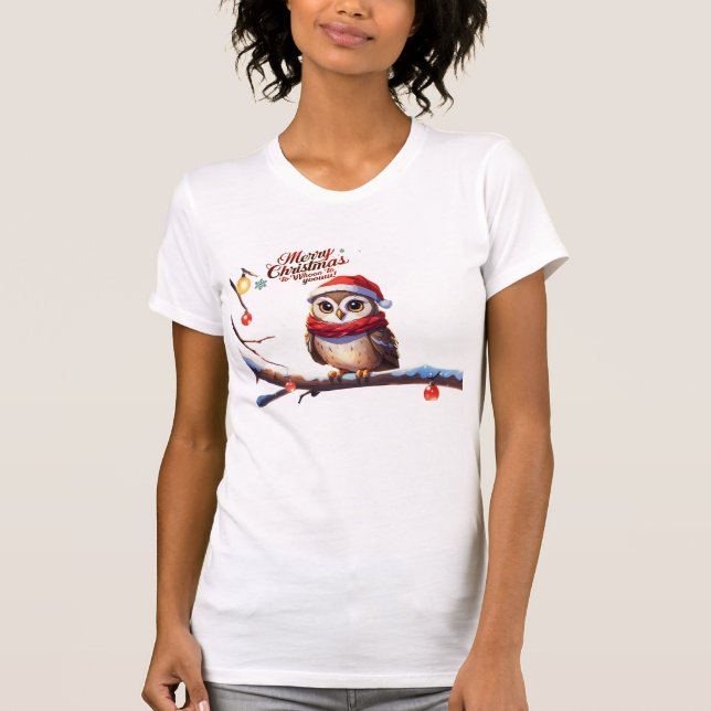  Festive Owl in a Santa Hat T-Shirt (Front)