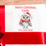 Festive Owl with Santa Hat Snowflakes Christmas Square Sticker<br><div class="desc">Spread holiday cheer with this adorable Christmas sticker! Featuring a charming watercolor owl in a Santa hat and red scarf, it’s perfect for adding a cosy touch to your gifts. Customise the “Merry Christmas” text and add your own special message. The falling snowflakes and rounded corners capture the warmth and...</div>