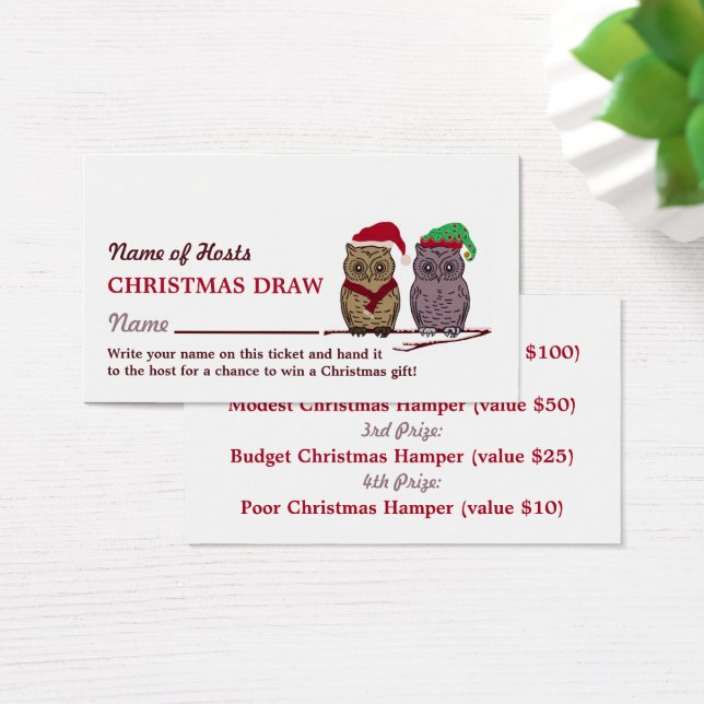 Festive Owls, Christmas Party Raffle Tickets (Desk)