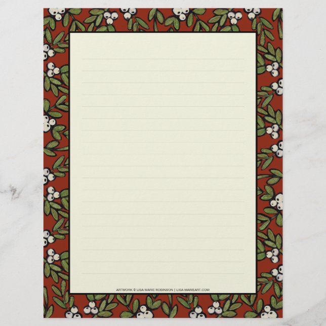 Festive Painted Mistletoe on Red Letterhead (Front)