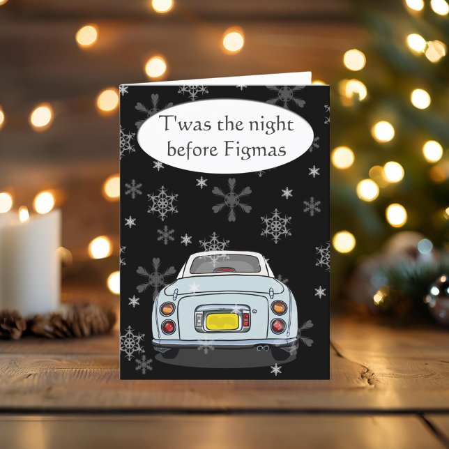 Festive Pale Aqua Figaro Car Christmas Card (Happy Fig-mas! A fun figgy themed christmas card to send to your car! (or your figgy loving friends))