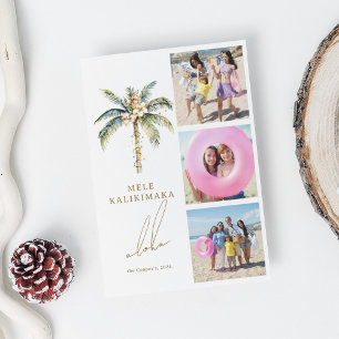 Festive Palm Tree Mele Kalikimaka Hawaiian Photo Holiday Card