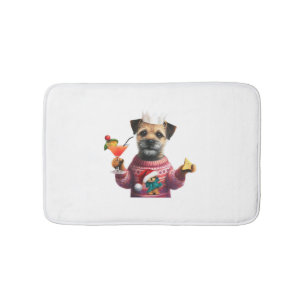 Festive Party Border Terrier Bath Mat