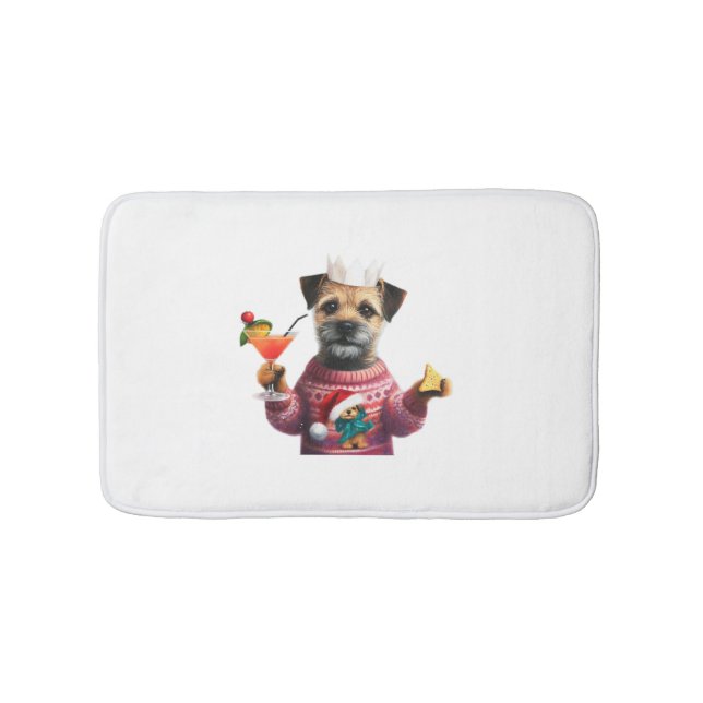 Festive Party Border Terrier   Bath Mat (Front)